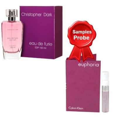 Christopher Dark Eau De Furie - Eau de Parfum pour Femme 100 ml, echantillon Calvin Klein Euphoria 1,2 ml