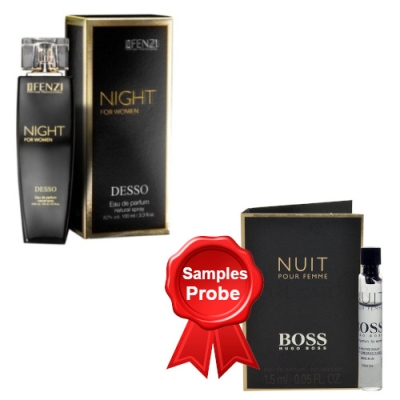 JFenzi Desso Night Women 100 ml + echantillon Hugo Boss Nuit Femme