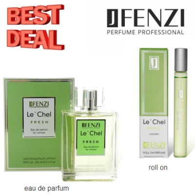 JFenzi Le Chel Fresh - Coffret promotionnel pour Femme, Eau de Parfum 100 ml, roll-on 10 ml