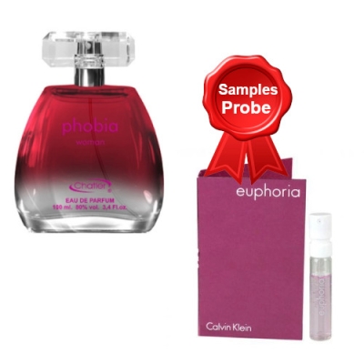 Chatler Phobia - Eau de Parfum Pour Femme 100 ml, echantillon Calvin Klein Euphoria 1,2 ml