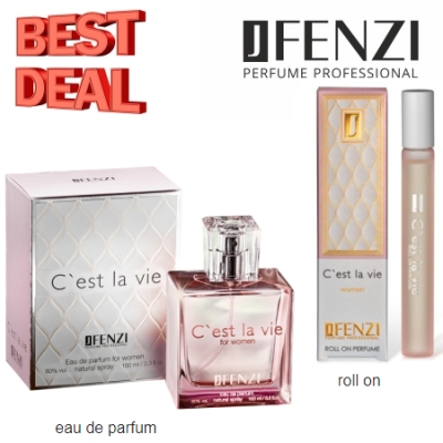 JFenzi Cest La Vie - Coffret promotionnel pour Femme, Eau de Parfum 100 ml, roll-on 10 ml