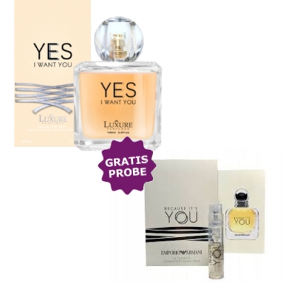 Luxure Yes I Want You 100 ml + echantillon Armani Emporio Because It’s You