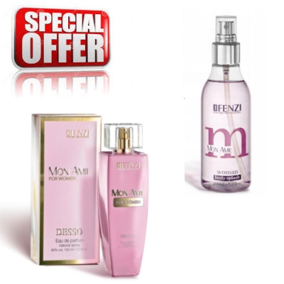 JFenzi Desso Mon Amie - Ensemble promotionnel, Eau de Parfum 100 ml, brume parfumée pour femme [body splash] 200 ml