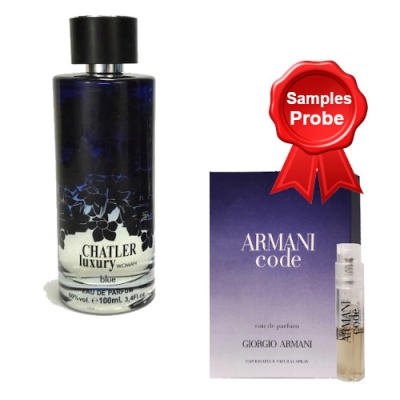 Chatler Luxury Black Woman - Eau de Parfum Pour Femme 100 ml, echantillon Armani Code Woman EDP 1,2 ml