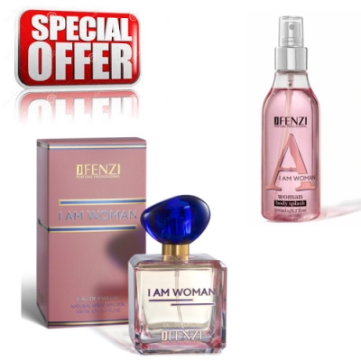 JFenzi I Am Woman - Ensemble promotionnel, Eau de Parfum 100 ml, brume parfumée pour femme [body splash] 200 ml