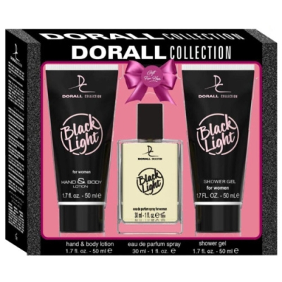 Dorall Black Light - Set pour Femme, Eau de Toilette, Lait Corporel, Gel Douche