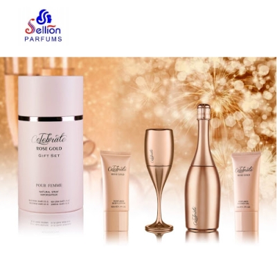 Sellion Celebrate Rose Gold - Set Pour Femme, Eau de Parfum 100 ml, Eau de Parfum 30 ml, Lait Corporel [body lotion] 50 ml, Gel Douche 50 ml
